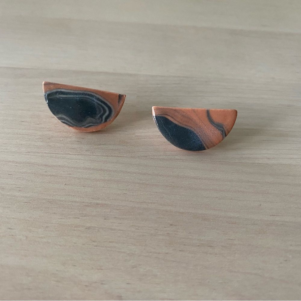 Glazed Ceramic Handmade Half-Moon Earrings